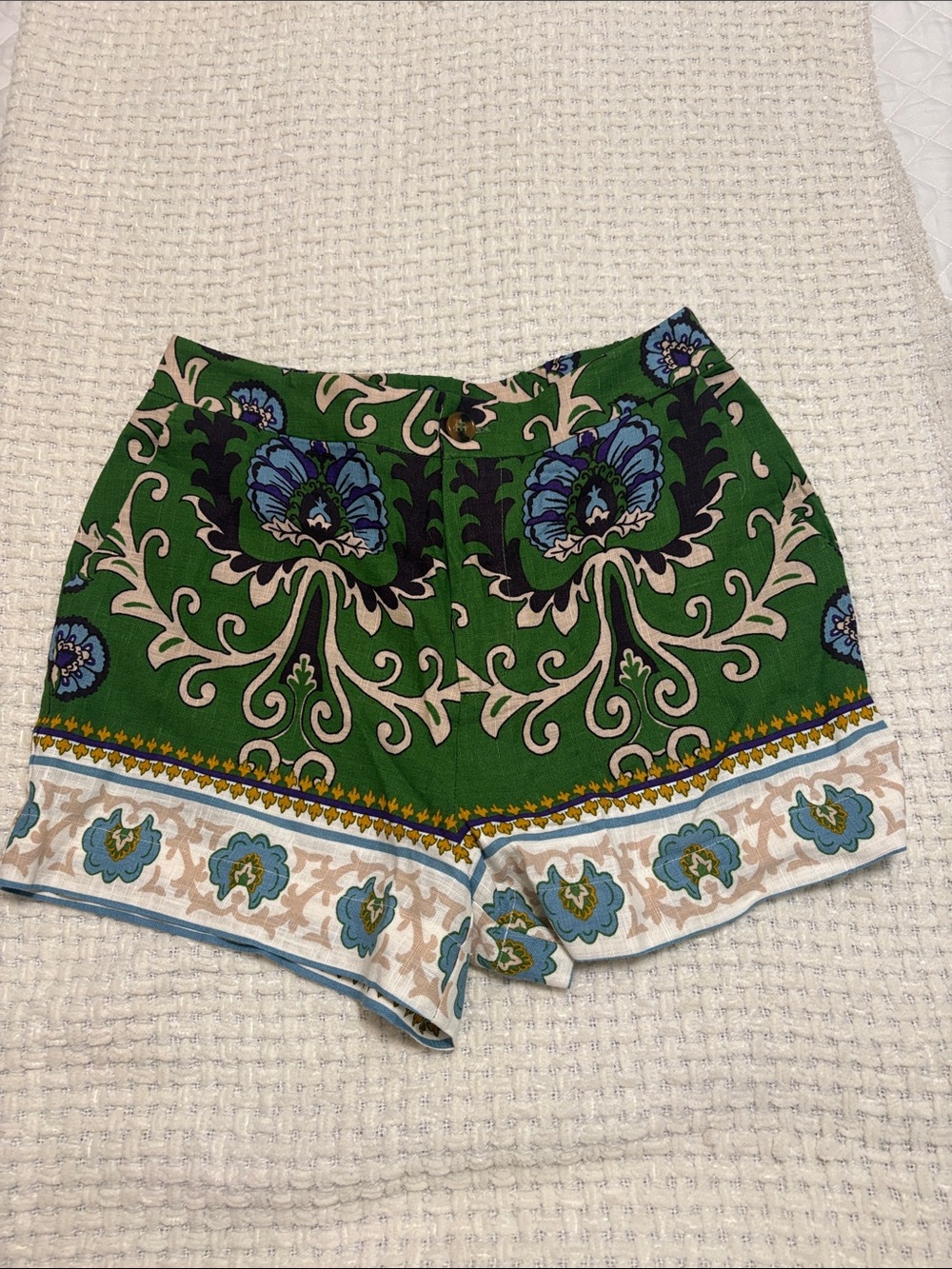 Sanctuary Green Floral Border High-Waist Shorts